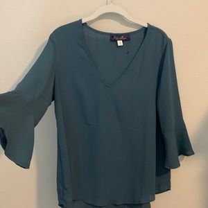 Teal silk blouse with bell sleeve - never worn